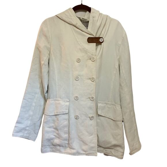 M 0851 Double Breasted Leather Tab Cream Colored Jacket with Hood size 8 - Picture 1 of 7